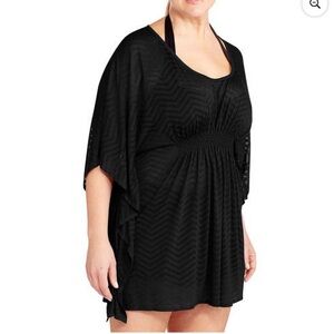 Catalina | Chevron Burnout Batwing Swimsuit Coverup in Black Size S Small